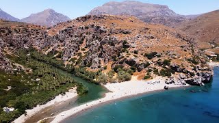 CRETE GREECE -  Preveli Palm  beach - summer 2021- drone video