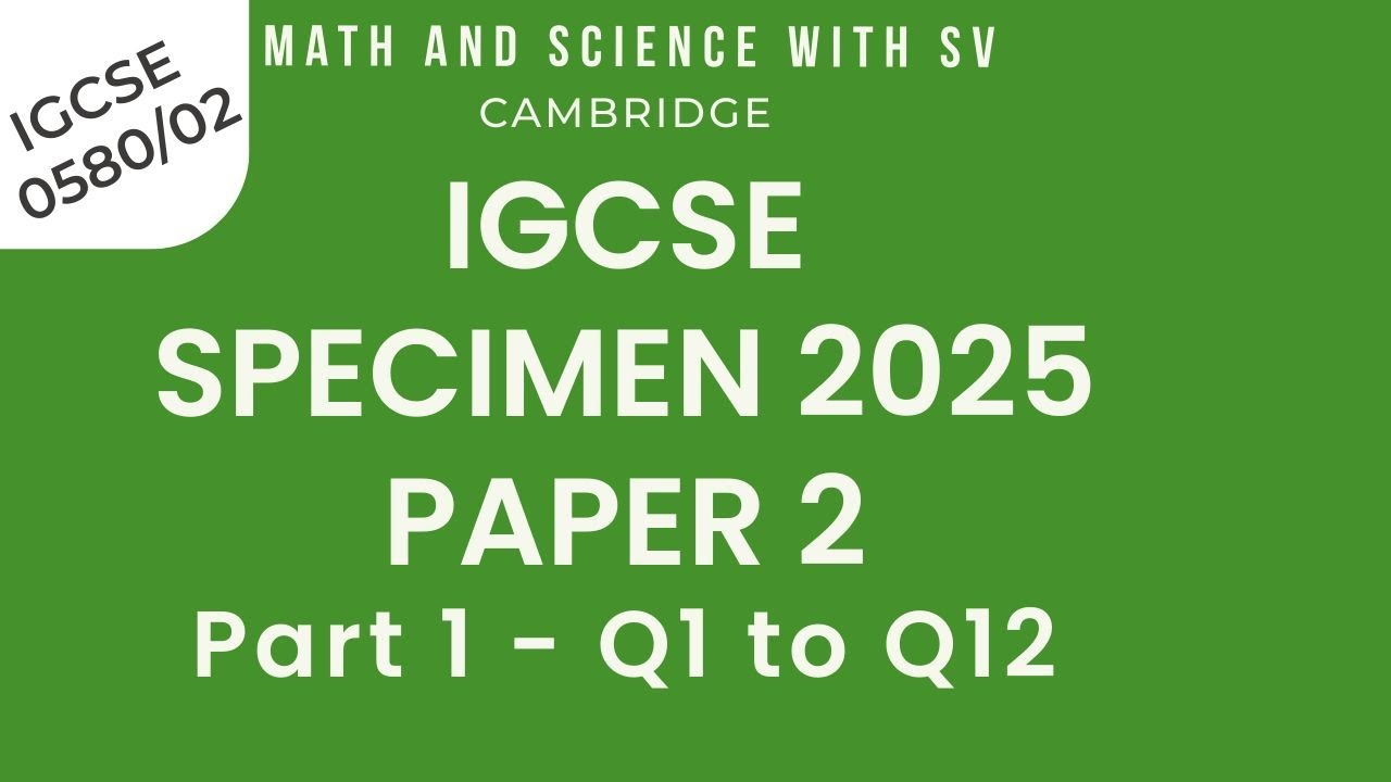 Igcse 2025 Specimen Paper 2 Mathematics For Examination From 2025