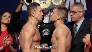 GENNADY GOLOVKIN GIVES DEATH STARE TO SERGIY DEREVYANCHENKO AT WEIGH IN FACE OFF - FULL WEIGH IN