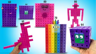 DIY Numberblocks 60 to 80 with Roboctoblock and Dinoctoblock Snap Cubes Custom Set