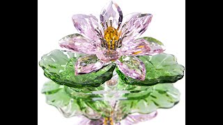 Pink Sparkle Crystal Hue Reflection Crystal Lotus Flower,Glass Home Decor for Feng Shui,Gift Boxed