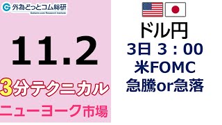 ドル/円見通し 「3日 3：00 米FOMC 急騰or急落」見通しズバリ！3分テクニカル分析 ニューヨーク市場の見通し　2022年11月2日