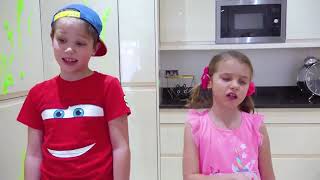 Max and Katya their inflatable toys and outfits slime toys