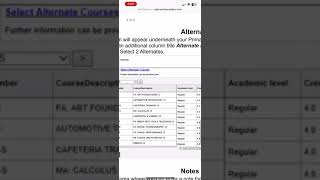 Student Portal Course Selection entry instructions