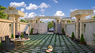 #x202b;تصميمات الهيثم 3d تصميم الباب الرئيسي والطريق الخاص لمجموعة فيلل عائلية#x202c;lrm;
