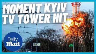 Ukraine: moment Kyiv TV tower hit by missile in latest attack