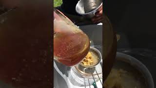 Low tech honey processing. A sweet reward for moving a friends hive. #beekeeping #honey