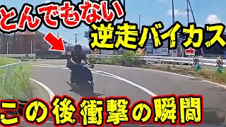 【ドラレコ】カーブ先から突然飛び出してきた逆走バイカス衝撃の瞬間【交通安全推進、危機予知トレーニング】【スカッと】