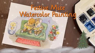 Festive Mice Watercolor Painting Process/ Inspiring Art video #art #inspiration #christmas #winter