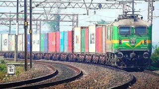 AJNI WAG-9H Pulling A Giant Long Container Freight Trains of Indian Railways