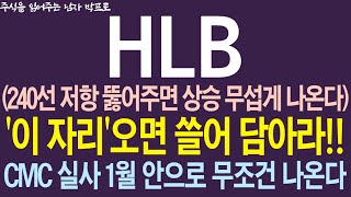 [HLB(에이치엘비) 주가전망] 240선 저항 뚫어주면, 상승 무섭게 나옵니다! '이 자리' 오면 무조건 쓸어 담아라! CMC 실사 1월 안으로 무조건 나온다!