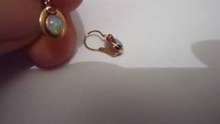 Quality Vintage 14 Carat Gold & Natural Multicolour Opal & Ruby Earrings Quality Vintage 14 Carat Gold & Natural Multicolour Opal & Ruby Earrings
