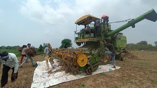 हार्वेस्टर से थ्रेसिंग कैसे करें | 1 एकड़ में 20 कुंटल सोयाबीन | soyabin ki threshing harvestor se