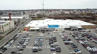 2020 03 28 Walmart and Market Basket Drone Video Raw from Fall River, Massachusetts
