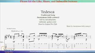 Tedesca - Anonymous (16th century) - For Classical Guitar with TABs