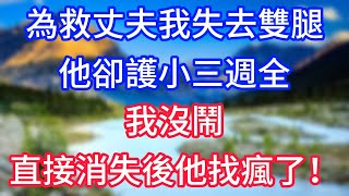 【完結】為救丈夫我失去雙腿，他卻護小三週全，我沒鬧，直接消失後他找瘋了！#情感故事 #生活經驗 #老年生活 #為人處世 #心聲新語