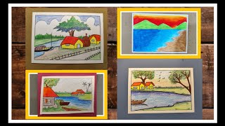 4 easy village scenery drawing/Village landscape drawing for beginners #easyvillagescenery