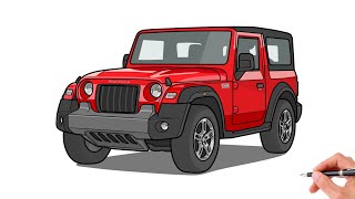 How to draw Mahindra Thar step by step / drawing Mahindra 2021 off road car easy