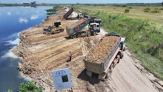 Great Project EXPERT Operator Filling Up Deep Pond Bulldozer SHANTUI DH17C3, 25Ton Dump Truck