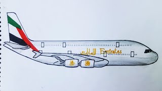 Emirates a380 drawing plane| How to draw emirates a380 step by step easy| Airplane drawing