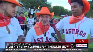 Students sing chant in costume and win World Series tickets from Ellen