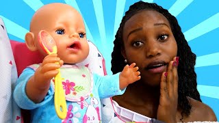 Kids play dolls - Feeding baby doll & washing machine toys - Family fun video.