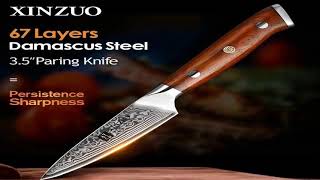 XINZUO Brand 3.5'' Inch Paring Kitchen Knife Handmade Damascus Steel Rosewood Handle Japan