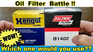 Hengst H97W05 Oil Filter Cut Open vs Baldwin B1402 Oil Filter Cut Open