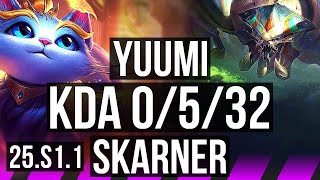 YUUMI \u0026 Zeri vs SKARNER \u0026 Veigar (SUP) | 0/5/32 | KR Master | 25.S1.1