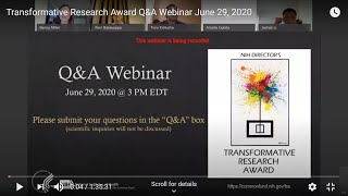 Transformative Research Award Q&A Webinar June 29, 2020