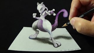 Drawing a 3D MEWTWO, Pokemon Go Anamorphic Illusion