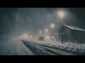 sounds of night blizzard. relaxing snowstorm on abandoned train station. howling winds for sleep.