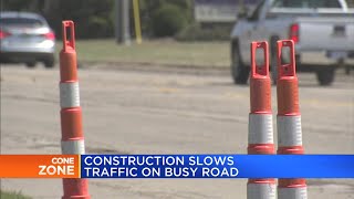 Construction slows traffic on busy road