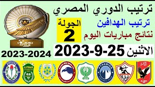 ترتيب الدوري المصري وترتيب الهدافين الجولة 2 اليوم الاثنين 25-9-2023 - نتائج مباريات اليوم