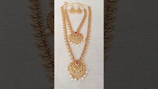 Gold covering jewellery  #American diamond jewellery #necklace haram and earrings #shorts #combo