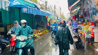 Heavy Rain Walk in Vietnamese Neighborhood - Da Nang City Sounds at Rainy Day