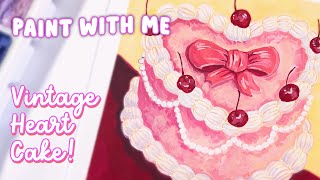 Cute 🩷🍰 #demure #vintage Pink Heart Cake Painting | Jelly Gouache Paint With Me Tutorial #foodart