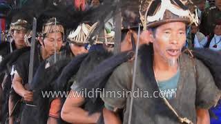 Tribals wear wild boar tusks on their heads and war dance at Unying Gi di festival in India