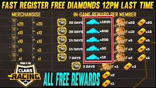 Fast Register Get Free Diamonds Today Last Date || Clans Racing Free Fire || Guild War Free Fire
