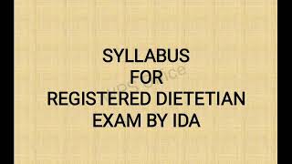 Registered Dietitian Exam syllabus|updated RD exam syllabus|IDA|Food Science and Nutrition