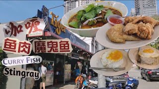 槟城中路美食中心咖喱鱼肉魔鬼鱼炸鸡饭咖啡冰午餐 Penang Macalister Road Food Court Curry Fish Fried Chicken Rice Lunch