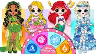 Disney Princess into 6 Elements: WATER, FIRE, WIND, LAND, PLANT & FLOWER / DIYs Paper Dolls & Crafts