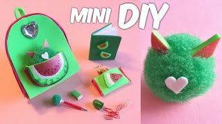 DIY Miniature Watermelon School Supplies | Mini Backpack, Pencil Case, Notebook and Pompom Animal