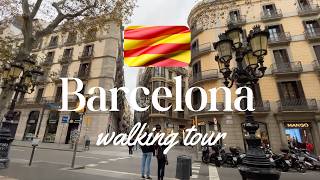 Walking tour in Barcelona, Spain, December 2022 with natural city sound