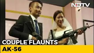 Naga Rebel's Son, Bride Flaunt Assault Rifles At Wedding Reception