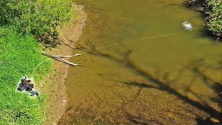 Fly Fishing Skills - Spectacular Long Distance Catch from Sitting Position on Amazing River