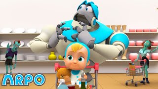 SPOOKY Supermarket Shopping - Escape from the ZOMBIES !!! | ARPO the Robot | Funny Cartoons For Kids