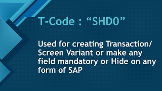 | SHDO | How to Create Transaction Variant | Screen Variants | HINDI LANGUAGE | SAP LEARNING