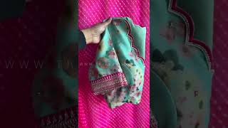 Threads pink chiffon saree with blue hand worked blouse