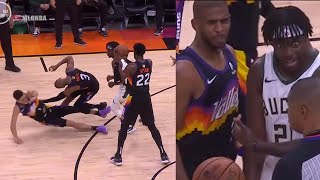 Chris Paul pushes Holiday into Booker then lands on Devin 😀 Suns vs Bucks Game 2